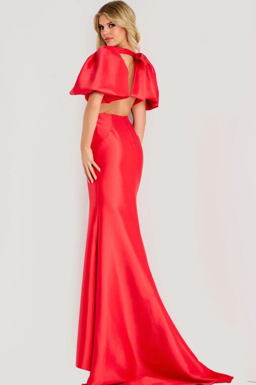 Jovani 44522 Puff Sleeves Bare Back Dress