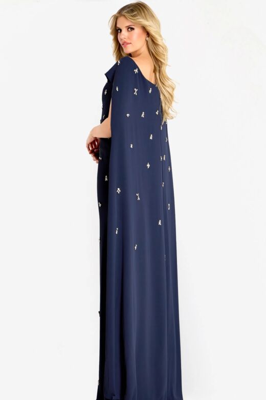 Jovani 44575 Long Cape Square Neckline Dress