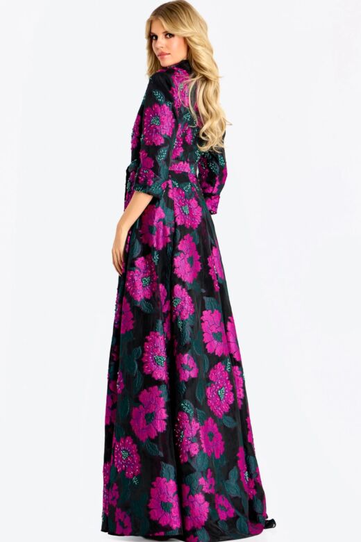 Jovani 44716 Three-Quarter Sleeves Beaded Floral Dress