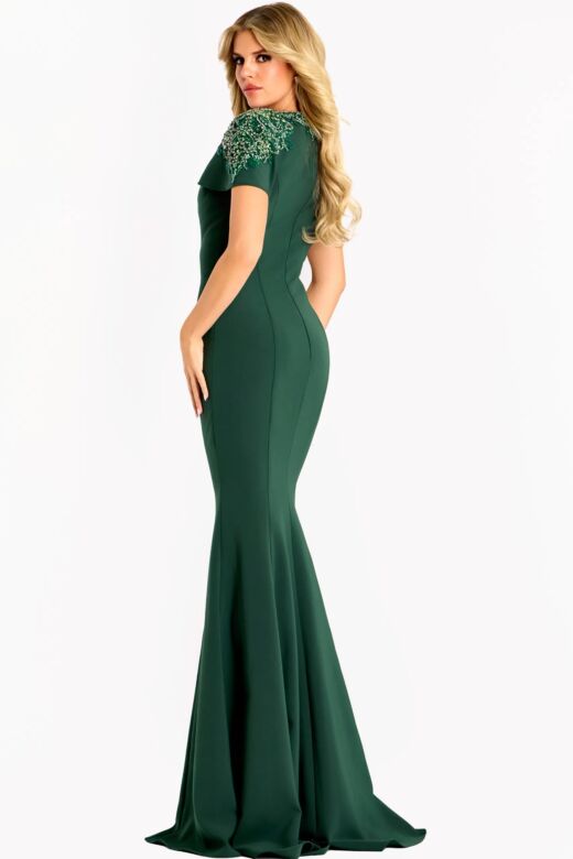 Jovani 45477 Flutter Sleeves Embellished Neckline Dress
