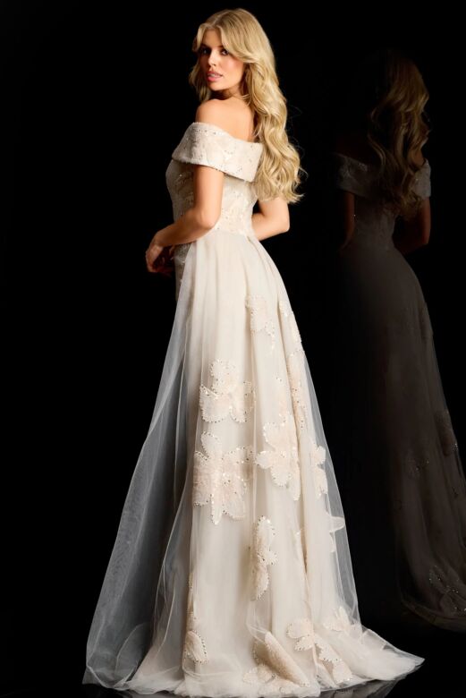 Jovani 46034 Long Overskirt Floral Embroidery Dress