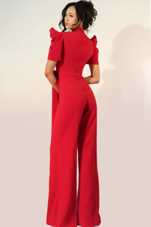 Jovani 47232 High Neck Puff Sleeve Jumpsuit
