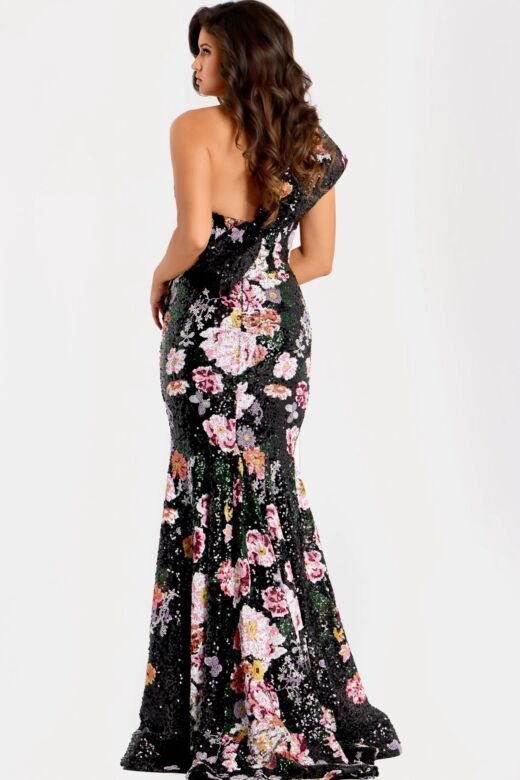 Jovani 48638 Sequin One-Shoulder Asymmetric Neck Dress