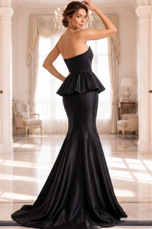 Jovani 49071 Pleated Peplum Strapless Dress