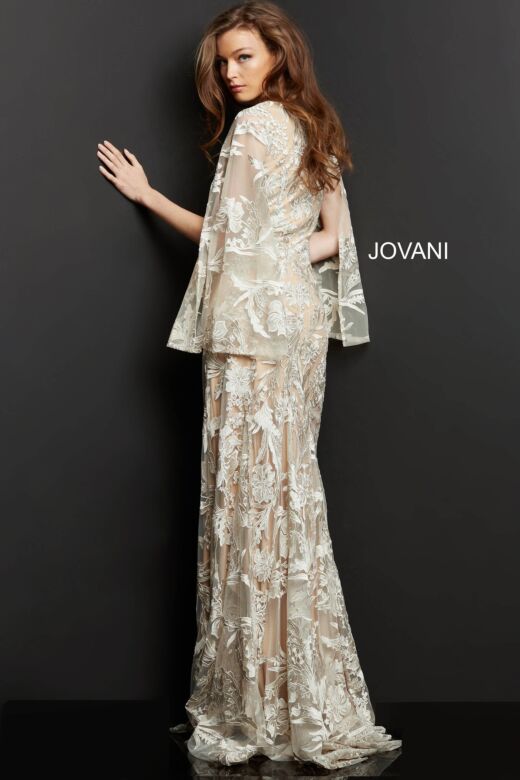 Jovani 00752 Cape Sleeve Lace Mothers Dress