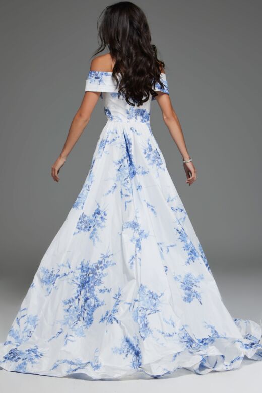 Jovani S38939 Off The Shoulder Floral A-Line Dress