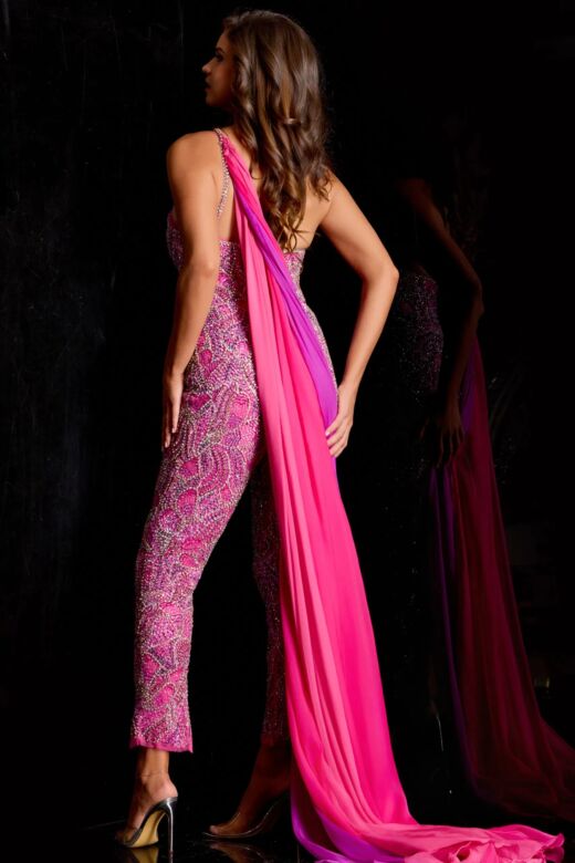 Jovani 42556 Asymmetric Neck Beaded Jumpsuit