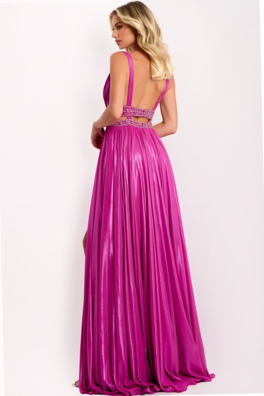 Jovani 42817 Metallic A-Line High Slit Dress