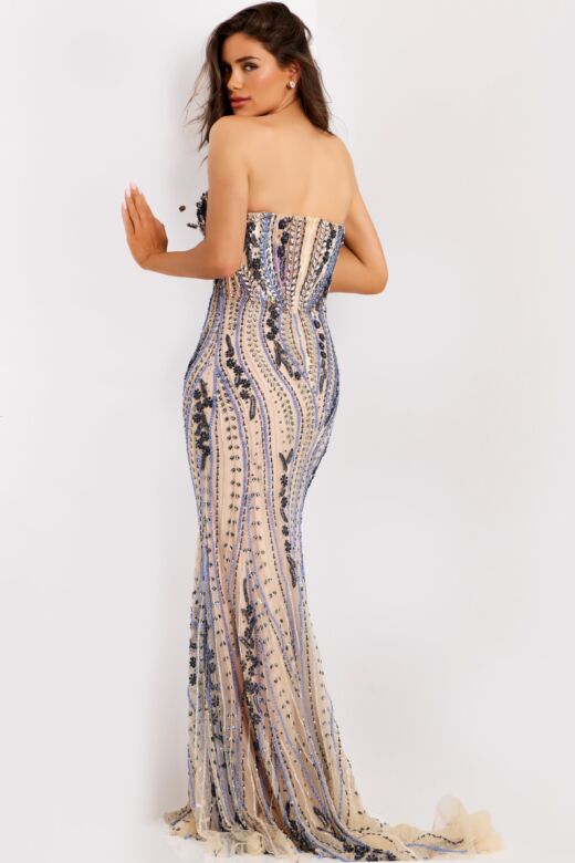 Jovani 43705 Plunging Neck Embellished Strapless Dress