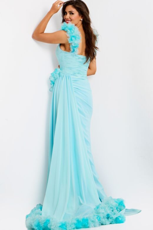 Jovani 44327 Ruffle Strap Side Overskirt Dress