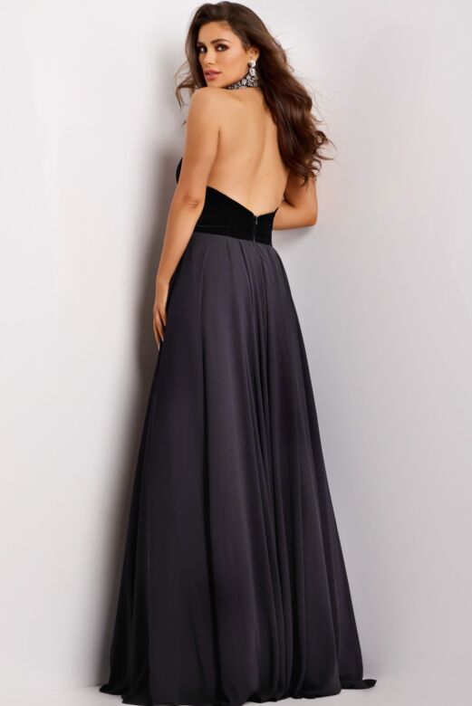 Jovani 45367 Velvet Bodice Plunging Choker Neck Dress