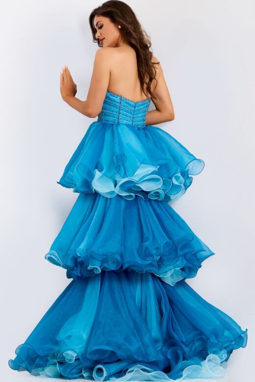 Jovani 46614 Asymmetric Neck Tiered Overskirt Dress