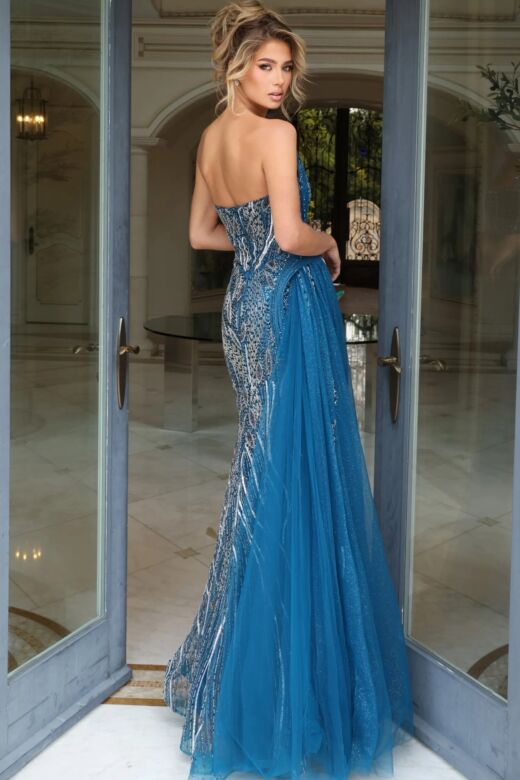 Jovani 46868 Side Overskirt Strapless Beaded Dress