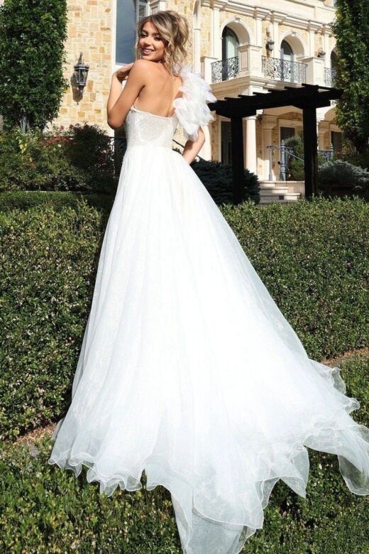 Jovani 47895 High Slit Beaded One-Shoulder Dress