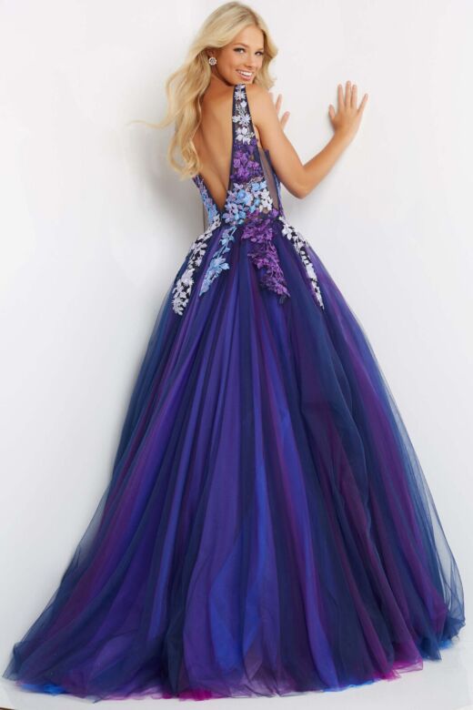 Jovani 06807 Floral Bodice Plunging Back Dress