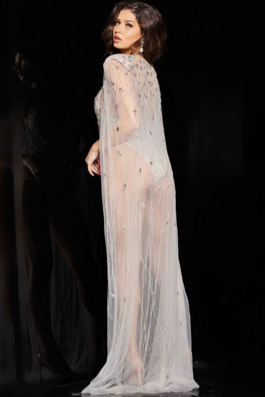 Jovani 23895 Beaded Bodysuit with Cape