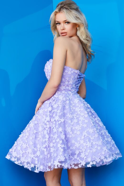 Jovani K02564 Floral Applique A-Line Strapless Dress