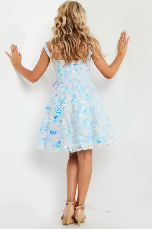 Jovani K23956 Floral Applique A-Line Slim Strap Dress