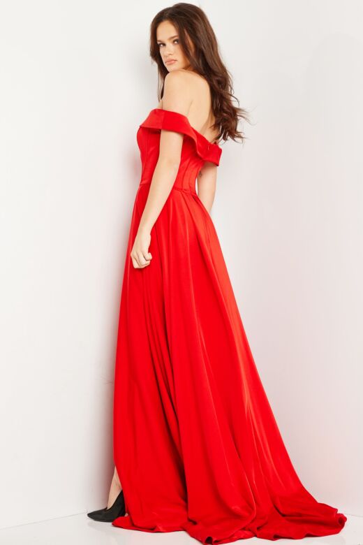 Jovani 09874 Long Overskirt Off The Shoulder Dress