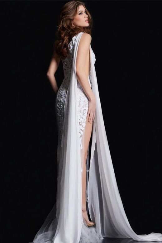 Jovani 09882 Beaded Illusion One Shoulder Dress