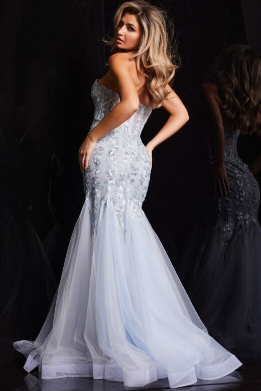 Jovani 22924 Sheer Corset Floral Embroidery Dress