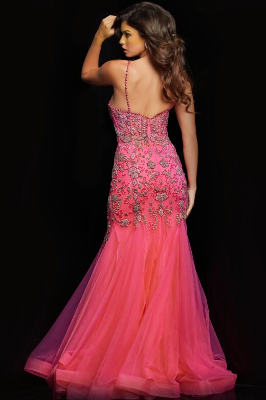Jovani 23125 Floral Embellished Illusion Corset Dress