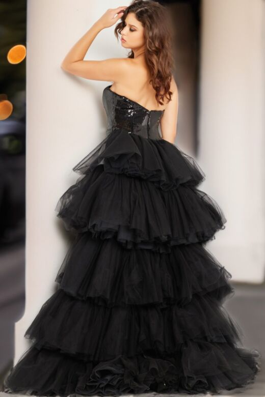 Jovani 24554 Ruffle Train Sequin Dress