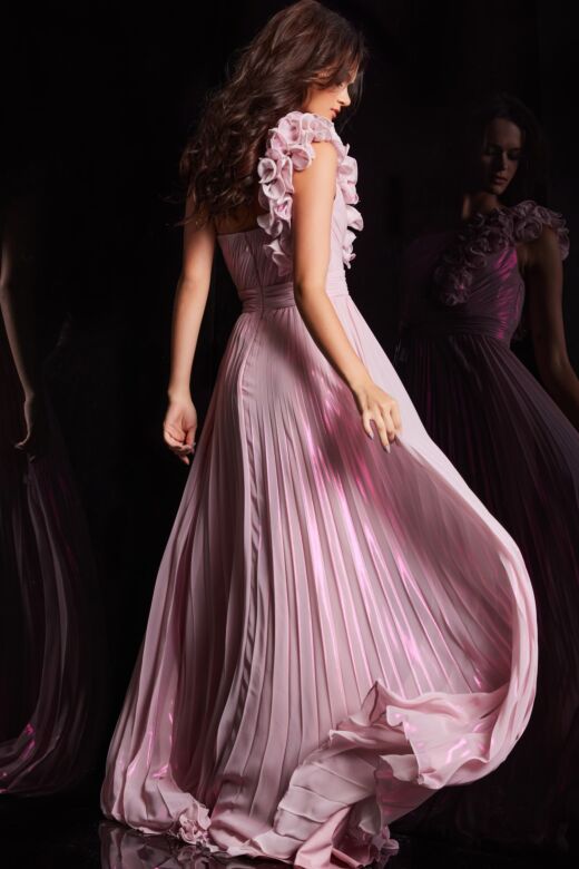 Jovani 24609 One Strap Pleated Metallic Dress