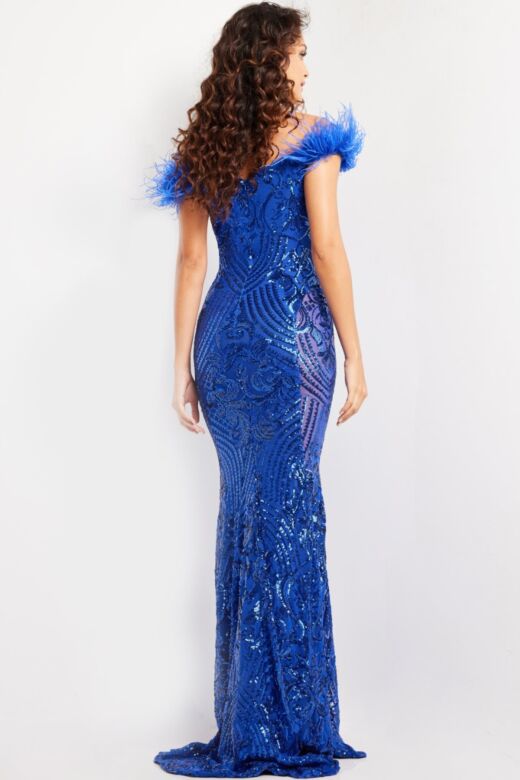 Jovani 26041 Feather Straps Sequin Dress