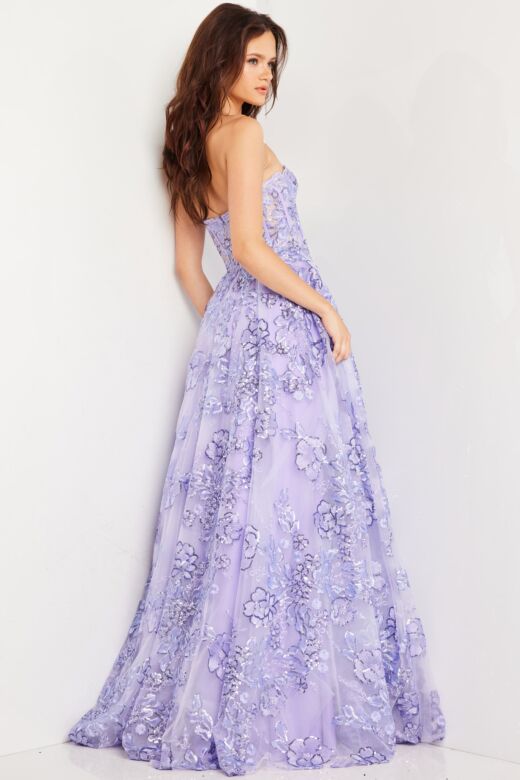 Jovani 26223 Floral Sequin Sheer Corset Dress