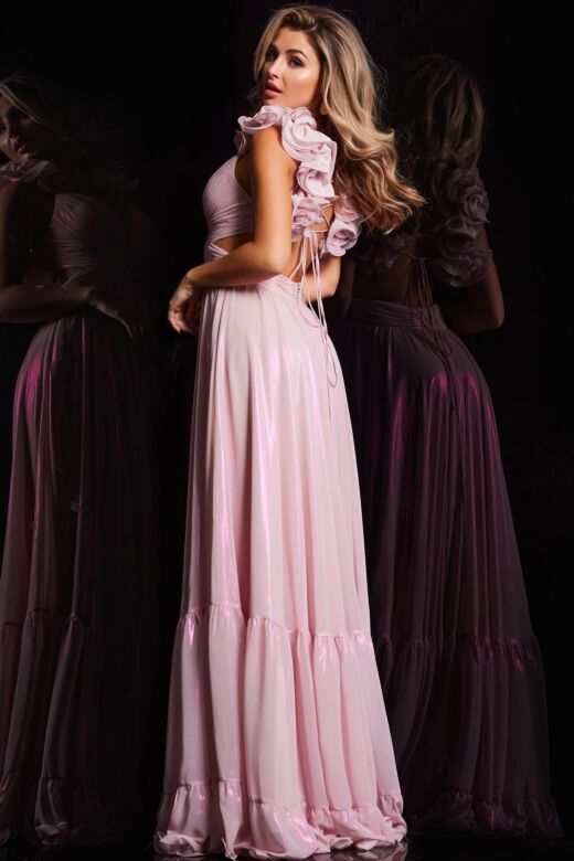 Jovani 26248 Ruffle Strap Lace-Up Dress