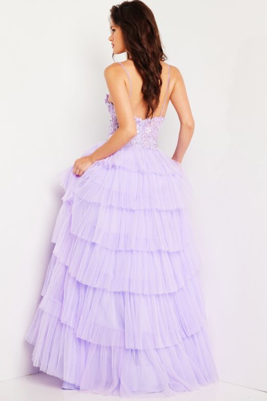 Jovani 37190 Layered Skirt Embroidered Bodice Dress