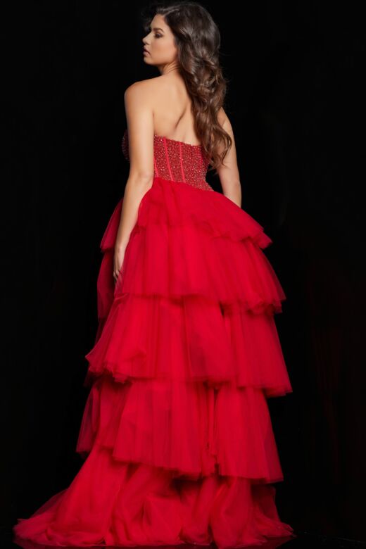 Jovani 37210 Layered Skirt Beaded Corset Dress