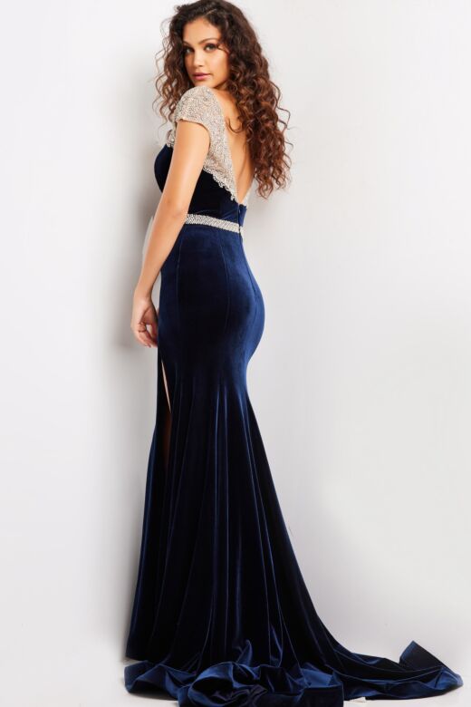 Jovani 37246 Cap Sleeves High Slit Dress