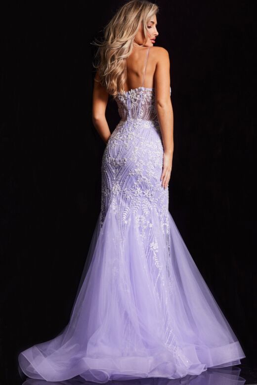 Jovani 37414 Plunging Neck Godet Skirt Dress