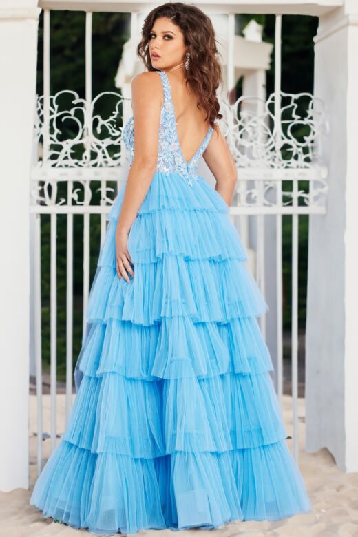 Jovani 37632 Floral Bodice Ruffle Skirt Dress