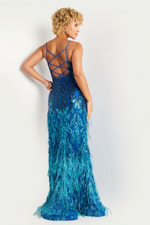 Jovani 37678 Feather Skirt Ombre Sequin Dress