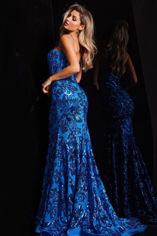 Jovani 37687 Floral Sequin Spaghetti Straps Dress