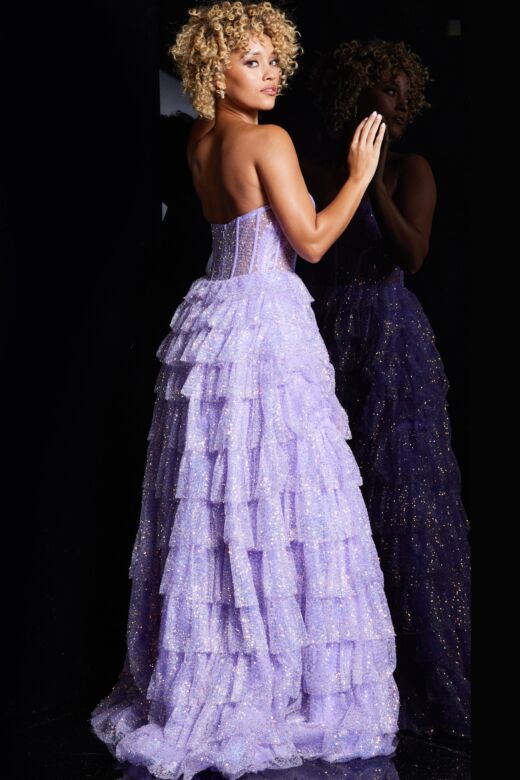 Jovani 38165 Ruffle Skirt Sheer Corset Dress