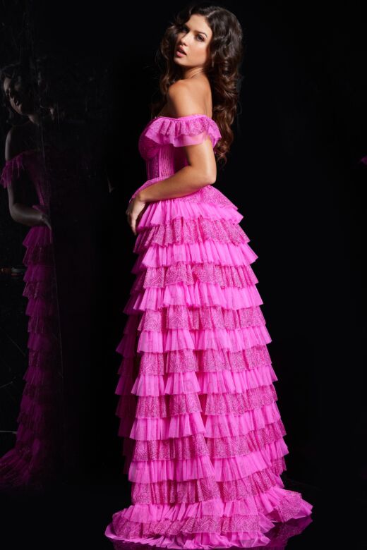Jovani 38251 Ruffle Skirt Off The Shoulder Dress
