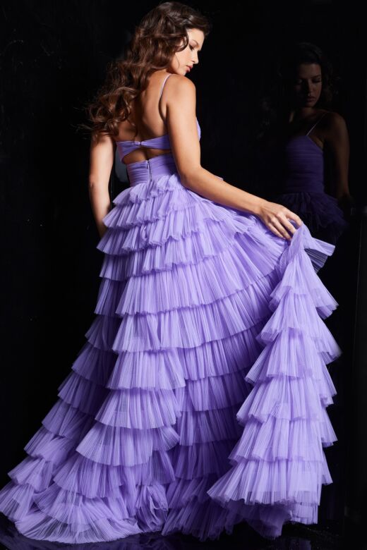 Jovani 38290 Layered Skirt Knot Bodice Dress