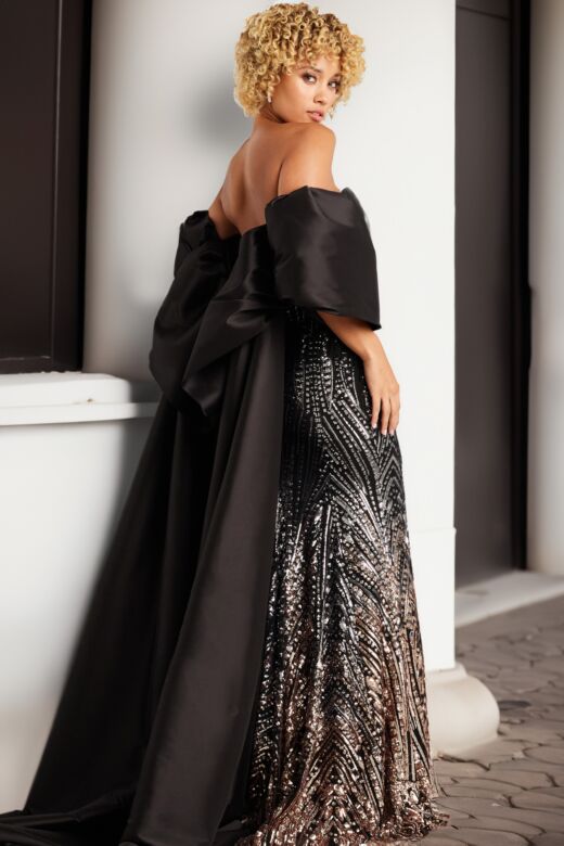 Jovani 38746 Off The Shoulder Cape Ombre Sequin Dress