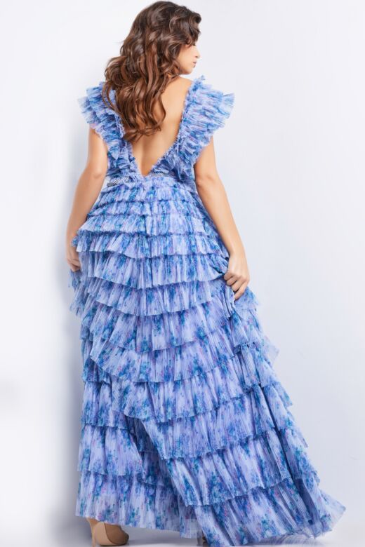 Jovani 39143 Open Back Floral Ruffle Dress