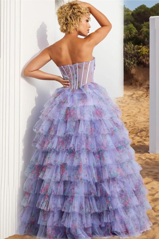 Jovani 39149 Ruffle Skirt Sheer Corset Dress