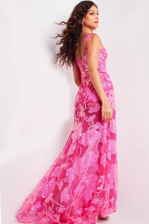 Jovani 38462 Floral Sequin Illusion Dress