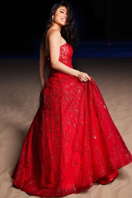 Jovani 26109 Strapless Floral Glitter Dress