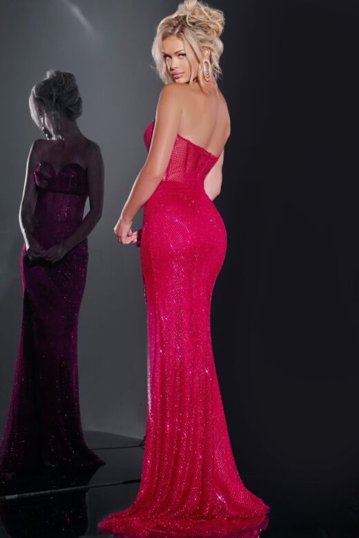Jovani 36684 Side Slit Strapless Glitter Dress