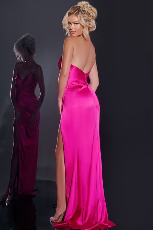 Jovani 37079 High Slit Faux Wrap Strapless Dress