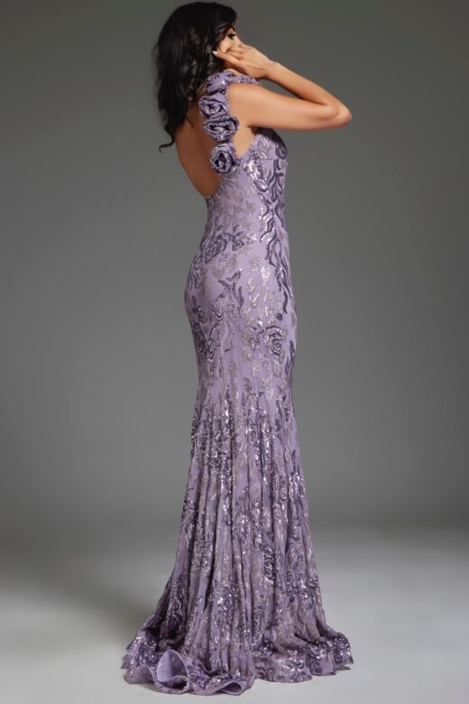 Jovani 37634 One Strap Floral Glitter Dress
