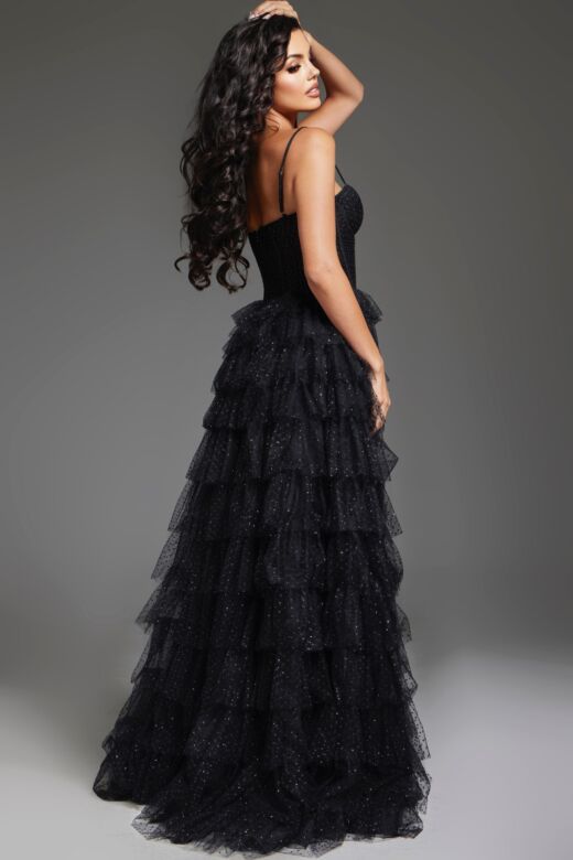 Jovani 38278 Ruffle Skirt Glitter Corset Dress